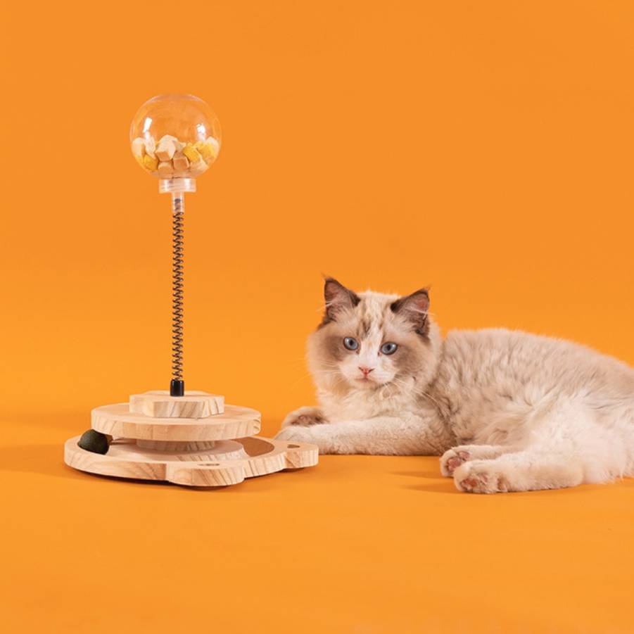 CatHoliday รางบอลแจกขนมแบบไม้ ของเล่นแมว ของเล่นแจกขนม