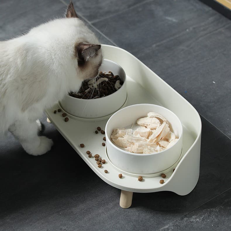 ชามถ้วยชาคู่พร้อมฐานกันหก ชามอาหารสัตว์เลี้ยง ชามอาหารแมว