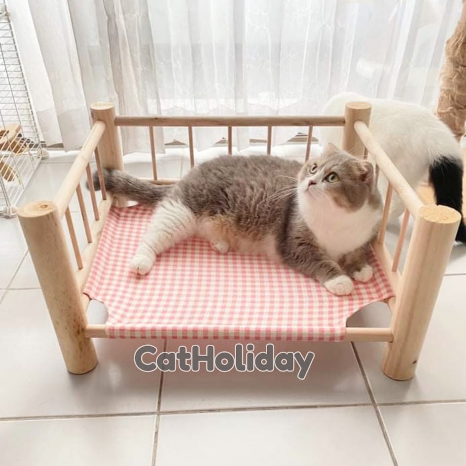 CatHoliday เตียงขาไม้ V2 ที่นอนแมว ที่นอนสัตว์เลี้ยง