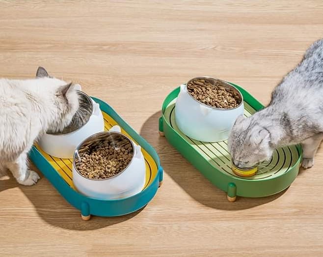 CatHoliday ชามหน้าแมวคู่พร้อมถาดกันหก ชามอาหารแมว ชามอาหารสุนัข ชามอาหารสัตว์เลี้ยง