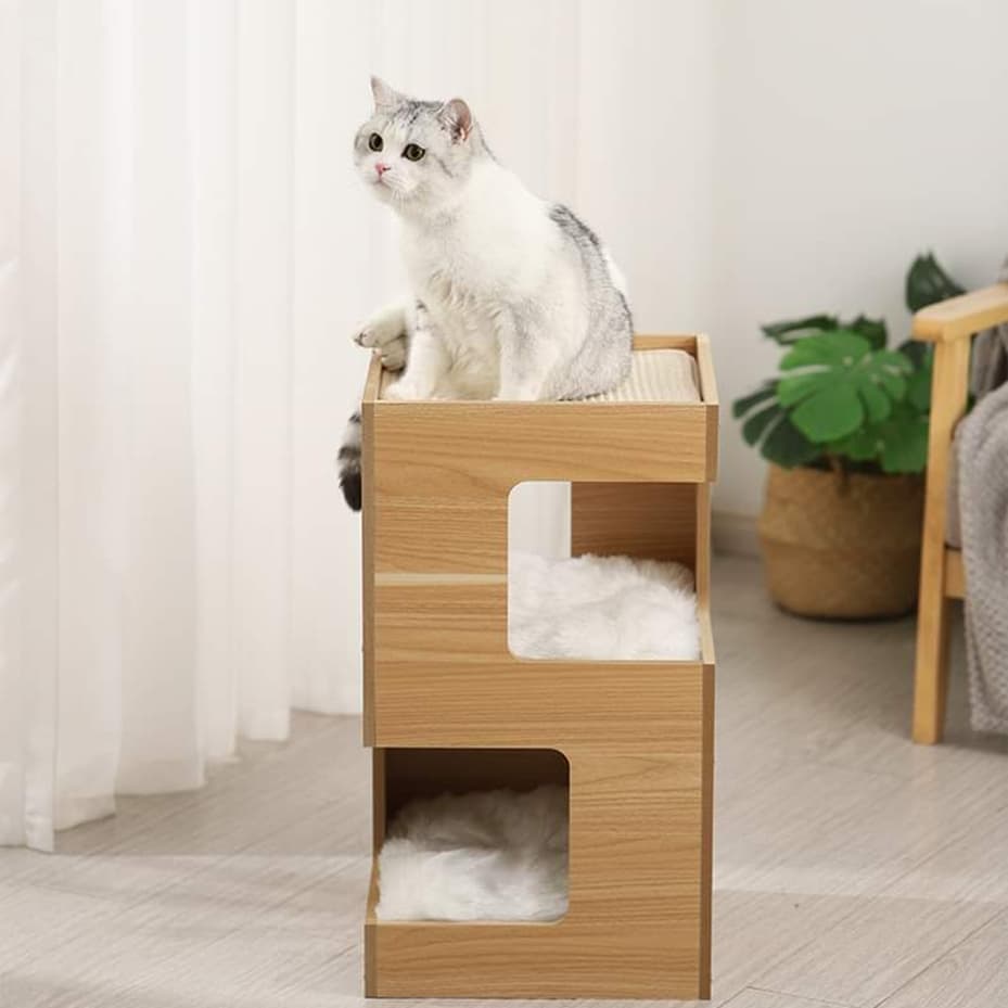 CatHoliday กล่องไม้ 2 ชั้น ที่นอนแมว ที่นอนสัตว์เลี้ยง