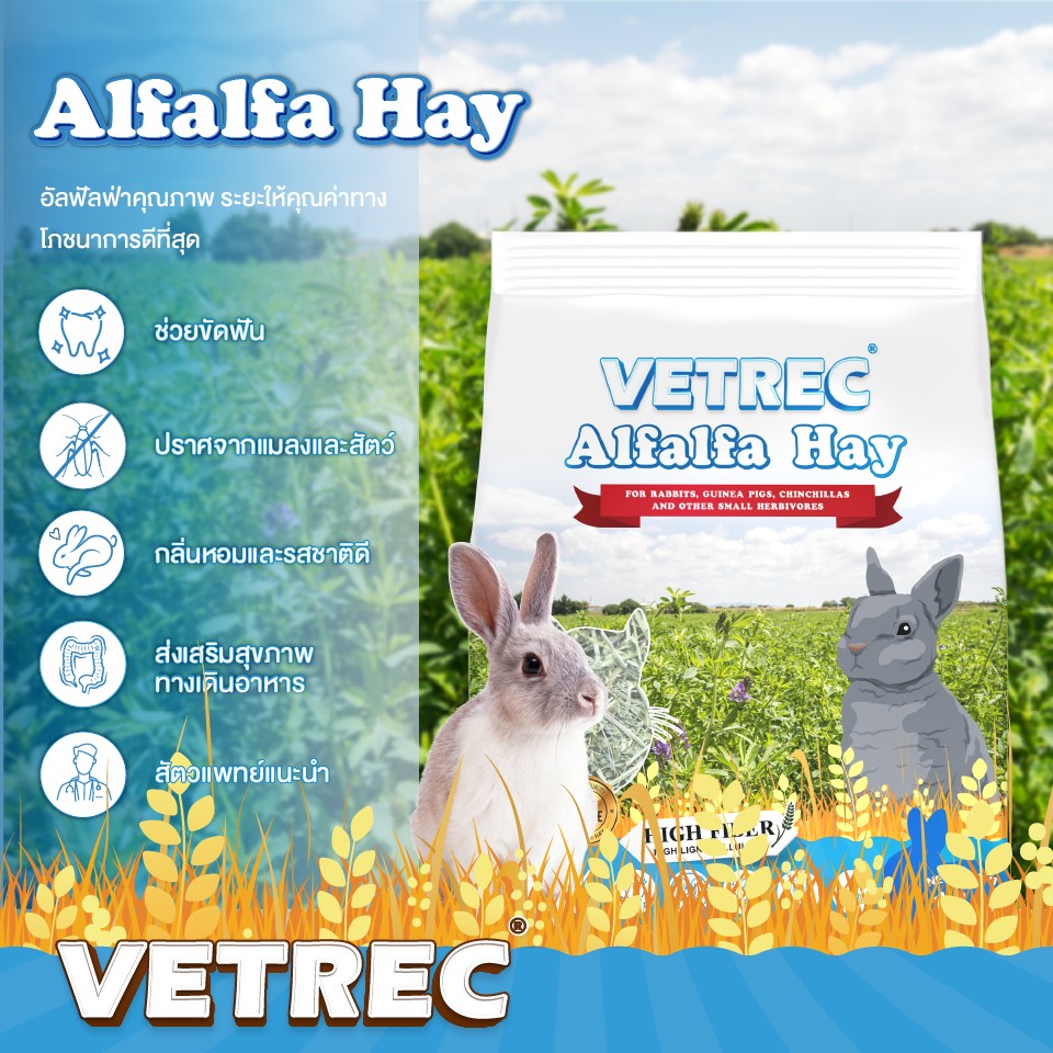 CatHoliday หญ้ากระต่าย VETREC ทีโมธี โอ๊ต อัลฟาฟ่า ขนาด 500 กรัม สำหรับกระต่าย และสัตว์ฟันแทะ Timothy Oat Alfalfa