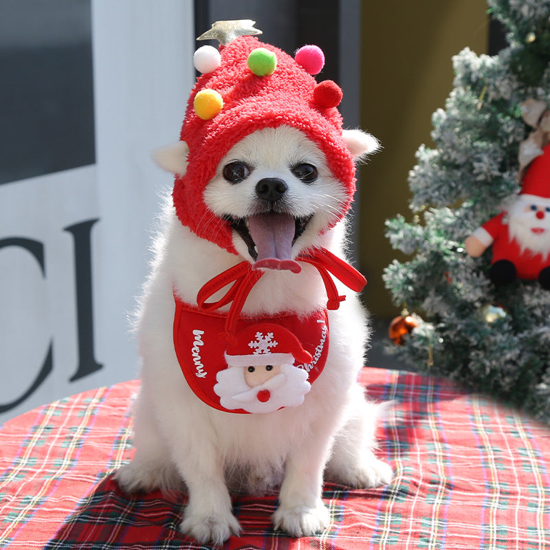 CatHoliday หมวกและผ้ากันเปื้อนคริสต์มาส ชุดแต่งกายคริสต์มาส เสื้อแมว แต่งตัวแมว แต่งตัวสุนัข เสื้อผ้าสัตว์เลี้ยง