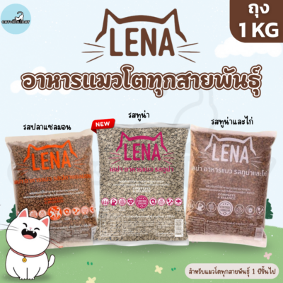 [ ถุง 1kg ] อาหารแมว LENA อาหารเม็ดแมว เลน่า ไม่เติมเกลือ ไม่เค็ม โปรตีนสูงจากเนื้อปลา สำหรับแมวโตทุกสายพันธุ์ 1 ปี+