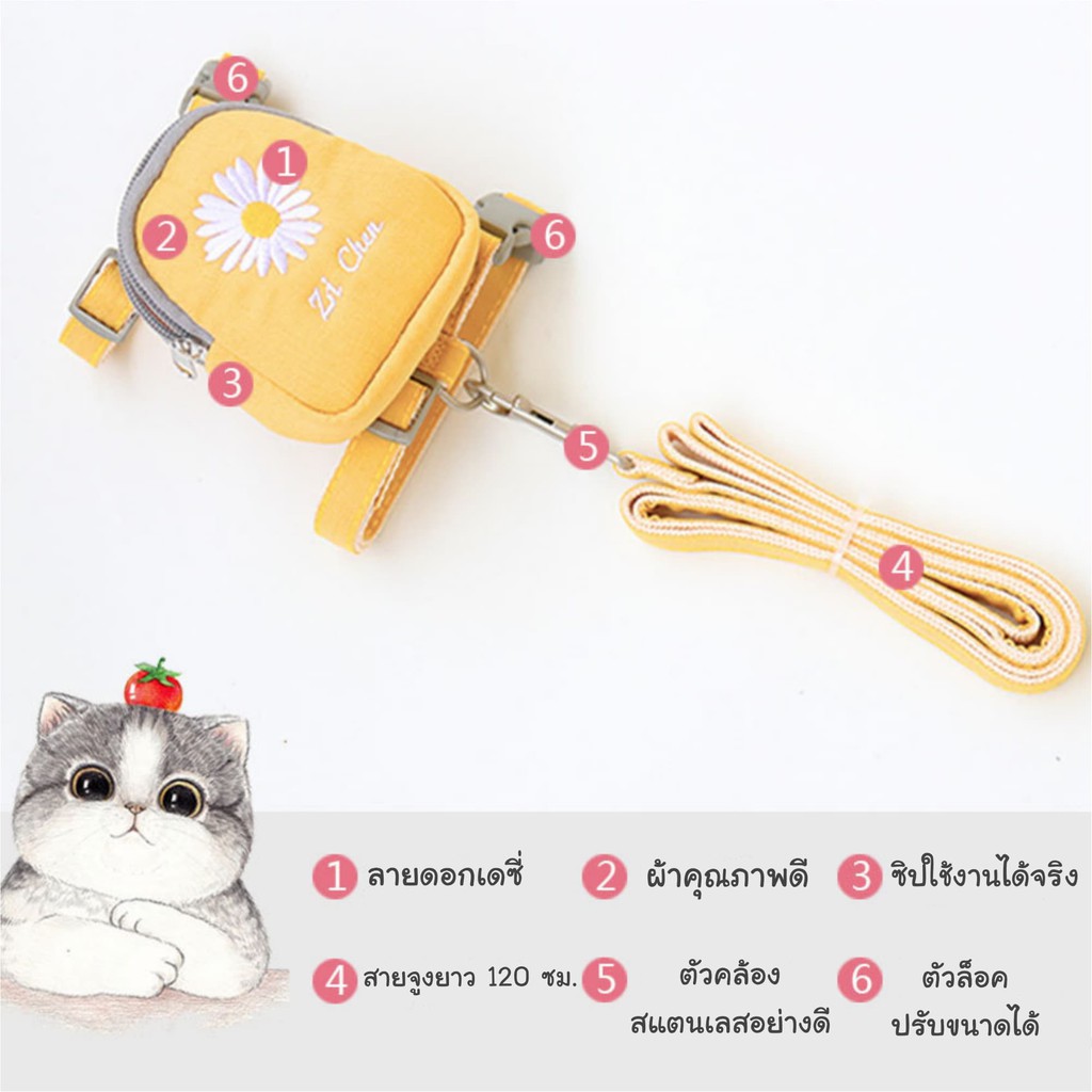 CatHoliday สายจูงกระเป๋าดอกไม้ สายจูงสัตว์เลี้ยง สายจูงสุนัข สายจูงแมว - Image 3