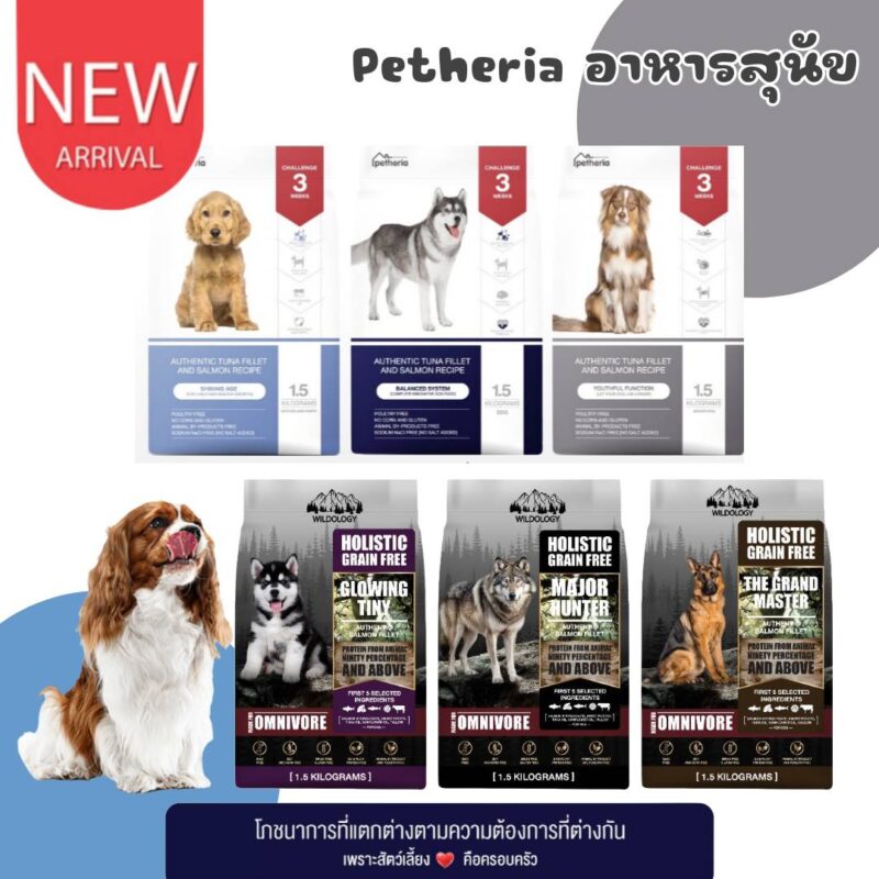 CatHoliday เพ็ทเทอเรีย Petheria อาหารสุนัขแบบเม็ด มีให้เลือกทุกช่วงวัย  ขนาด 1.5 กิโลกรัม