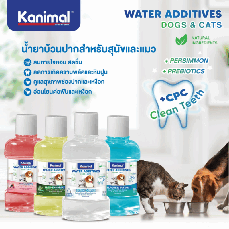 Kanimal Water Additives คานิมอล น้ำยาบ้วนปากสำหรับสุนัขและแมว 250 ml. ลมหายใจสดชื่น ลดคราบพลัคต่างๆ อ่อนโยน - Image 2