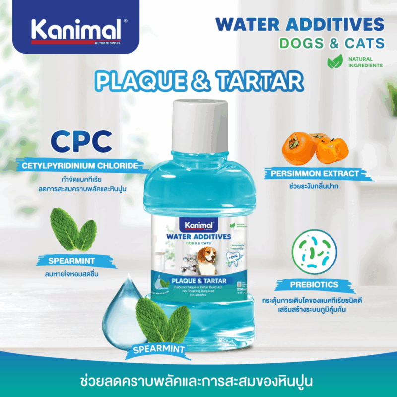 Kanimal Water Additives คานิมอล น้ำยาบ้วนปากสำหรับสุนัขและแมว 250 ml. ลมหายใจสดชื่น ลดคราบพลัคต่างๆ อ่อนโยน - Image 6