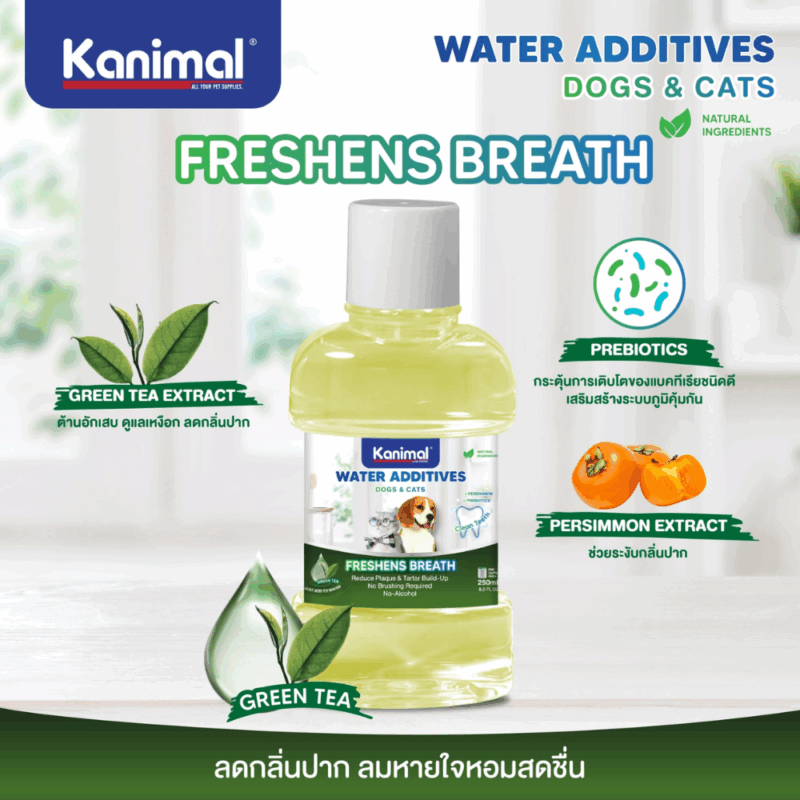 Kanimal Water Additives คานิมอล น้ำยาบ้วนปากสำหรับสุนัขและแมว 250 ml. ลมหายใจสดชื่น ลดคราบพลัคต่างๆ อ่อนโยน - Image 5