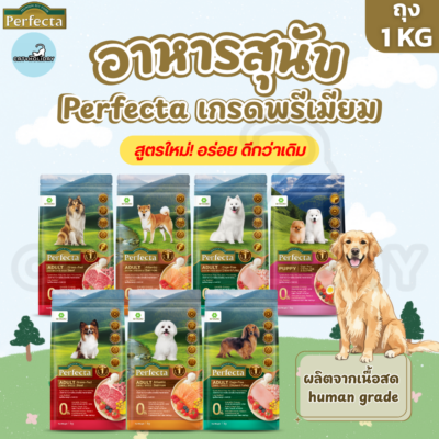 สูตรใหม่! [ 1kg ] อาหารสุนัข Perfecta เพอร์เฟคต้า พรีเมียม อาหารเม็ดสุนัข โปรตีนสูง ใช้เนื้อสด คุณภาพสูง Human Grade