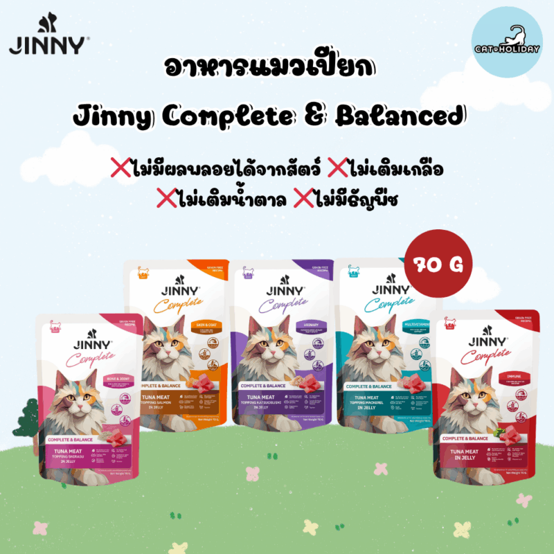 CatHoliday [70 กรัม] Jinny Complete อาหารเปียกแมว จินนี่ คอมพลีท สูตรเกรนฟรี ไม่เติมเกลือและน้ำตาล