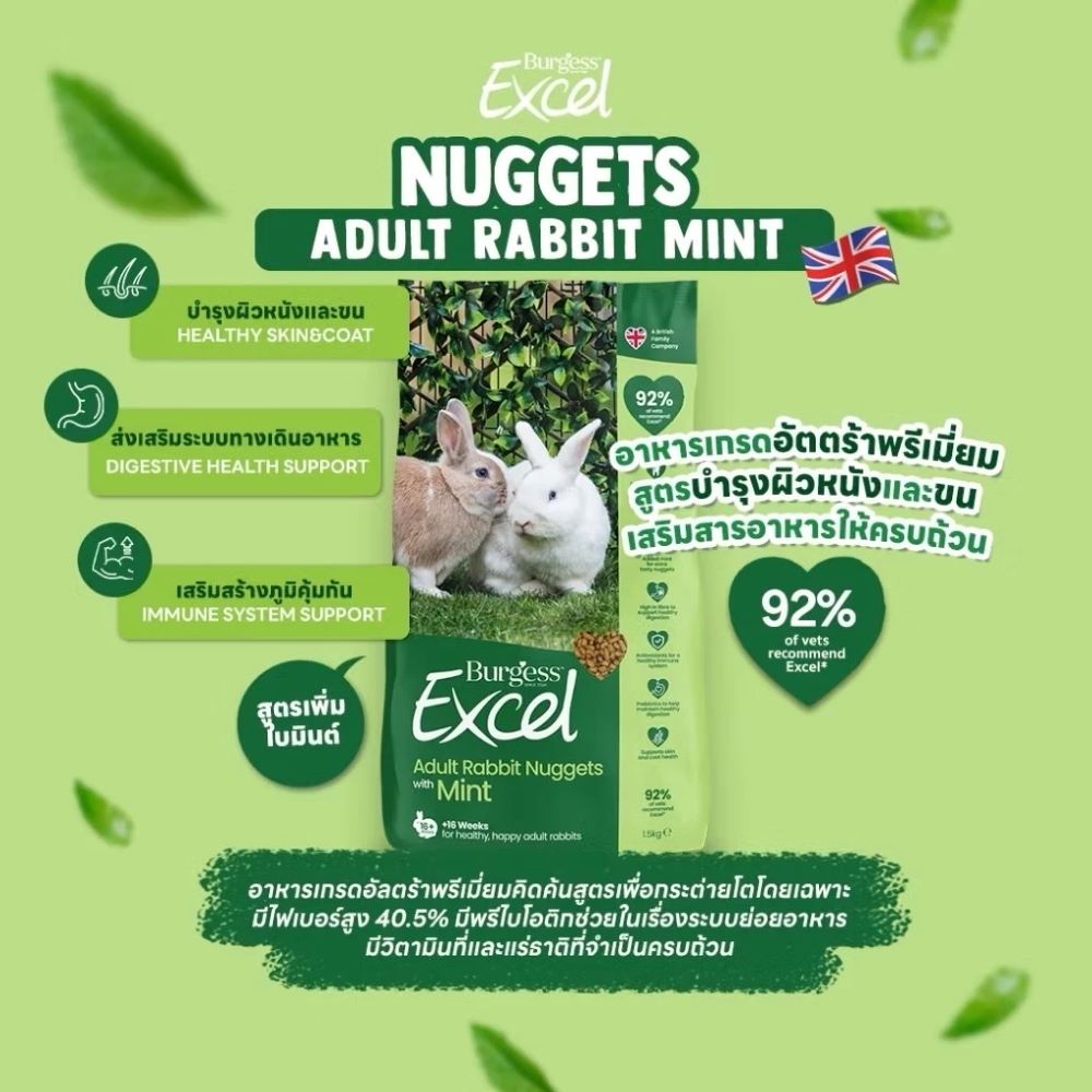 (1.5 KG) Burgess Excel Rabbit Nuggets เบอร์เจส เอ็กเซล อาหารเม็ดกระต่าย ไฟเบอร์สูง สารอาหารครบ เกรดHolistic - Image 4