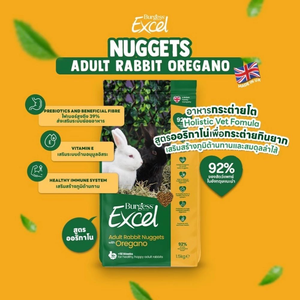 (1.5 KG) Burgess Excel Rabbit Nuggets เบอร์เจส เอ็กเซล อาหารเม็ดกระต่าย ไฟเบอร์สูง สารอาหารครบ เกรดHolistic - Image 2