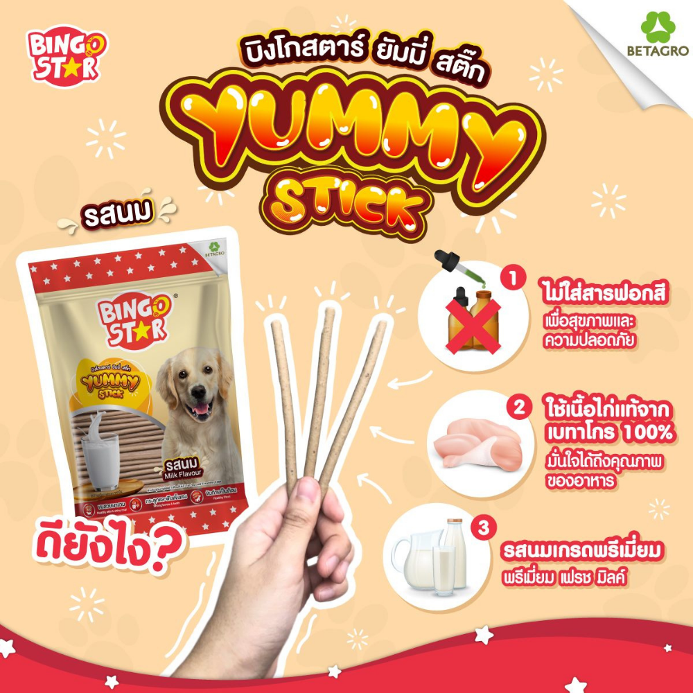 ( 500 g.) ขนมสุนัข Bingo Star Yummy Stick บิงโกสตาร์ยัมมี่สติ๊ก แบบแท่ง หยิบป้อนง่าย มีลายรสชาติ - Image 3