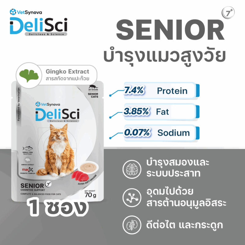 (1 ซอง) DeliSci เดลิซาย อาหารแมวเปียก เนื้อมูส สูตร Complete and Balanced ขนาด 70-80 กรัม - Image 14