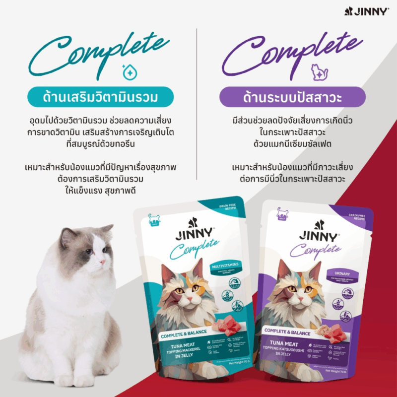 [ยกโหล 12 ซอง] Jinny Complete อาหารเปียกแมว จินนี่ คอมพลีท สูตรเกรนฟรี ไม่เติมเกลือและน้ำตาล - Image 9