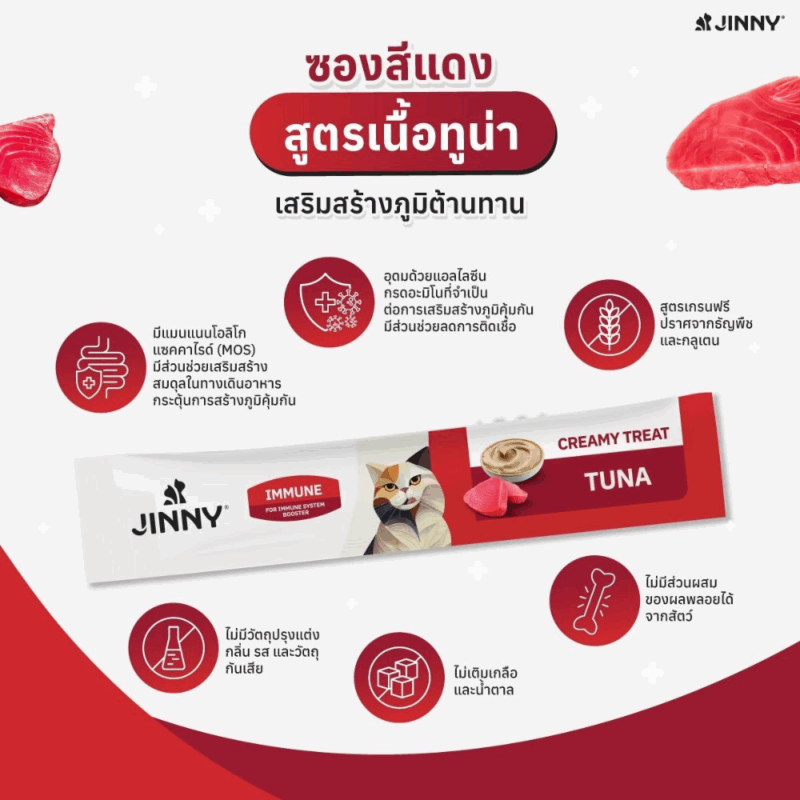 [1 แพ็ค 5 ซอง] Jinny Creamy Treat จินนี่ ครีมมี่ ทรีต ขนมแมวเลีย เกรดโฮลิสติก ขนาด 75 g. - Image 3