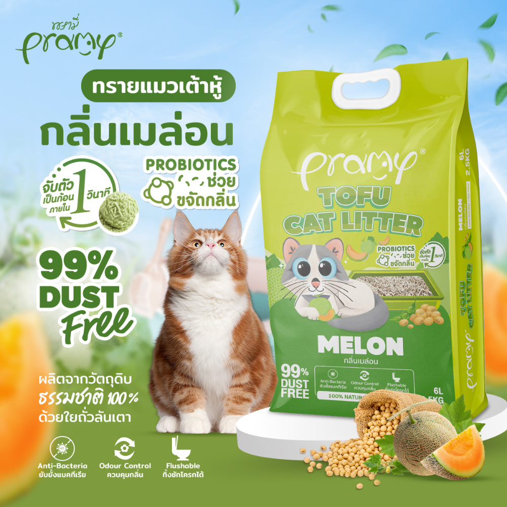 ( 20 ลิตร) Pramy ทรายแมวเต้าหู้ธรรมชาติ ฝุ่นน้อย จับตัวเป็นก้อนเร็ว ไม่ติดเท้าแมว ทิ้งชักโครกได้ ละลายไว ประหยัดทราย - Image 7