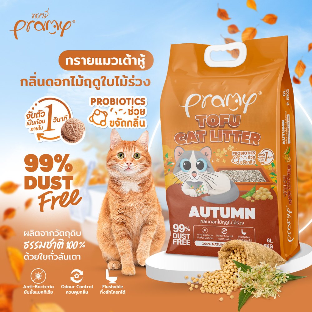 ( 20 ลิตร) Pramy ทรายแมวเต้าหู้ธรรมชาติ ฝุ่นน้อย จับตัวเป็นก้อนเร็ว ไม่ติดเท้าแมว ทิ้งชักโครกได้ ละลายไว ประหยัดทราย - Image 5