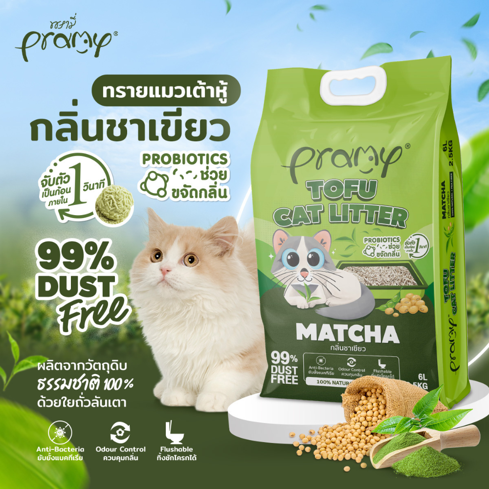 ( 20 ลิตร) Pramy ทรายแมวเต้าหู้ธรรมชาติ ฝุ่นน้อย จับตัวเป็นก้อนเร็ว ไม่ติดเท้าแมว ทิ้งชักโครกได้ ละลายไว ประหยัดทราย - Image 8