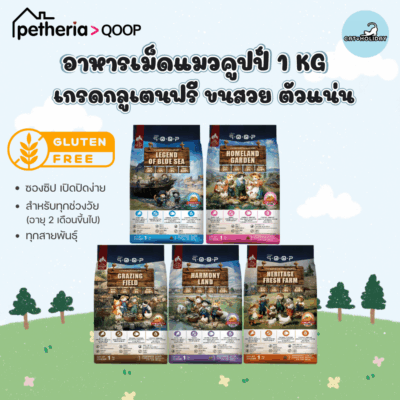 (1 KG) Petheria QOOP อาหารเม็ดแมวคูปป์ กลูเตนฟรี ขนสวย สุขภาพดี สำหรับแมวทุกช่วงวัย ทุกสายพันธุ์