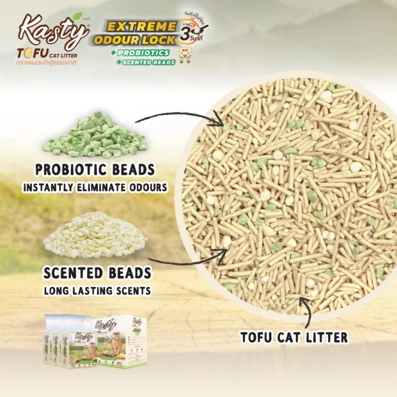 (20 ลิตร) Kasty Extreme Clumping ทรายแมวเต้าหู้ธรรมชาติ แคสตี้ จับตัวเร็ว เก็บกลิ่นดีเยี่ยม ทิ้งลงชักโครกได้ ไม่อุดตัน - Image 4