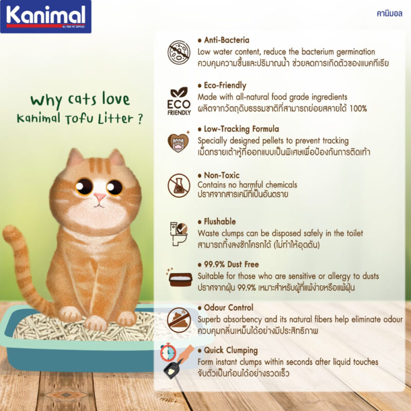 ( 20 ลิตร ) Kanimal ทรายแมวเต้าหู้คานิมอล ไร้ฝุ่น จับตัวเป็นก้อนไว ทิ้งลงชักโครกได้ไม่อุดตัน เกรด Japan Quality Fiber - Image 7