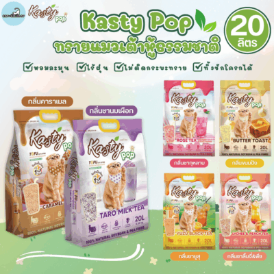 [20 ลิตร] Kasty Pop แคสตี้ป๊อป ทรายแมวเต้าหู้ ธรรมชาติ ไร้ฝุ่น จับตัวเป็นก้อนเร็ว ไม่ติดกระบะทราย ทิ้งชักโครกได้