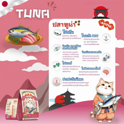 Alternative view of [ ถุง 1kg ] อาหารแมว AKINE อาหารเม็ดแมว อากิเนะ สูตรเอาใจแมวกินยาก รสปลาทู รสปลาทูน่า คัดเฉพาะวัตถุดิบคุณภาพดี