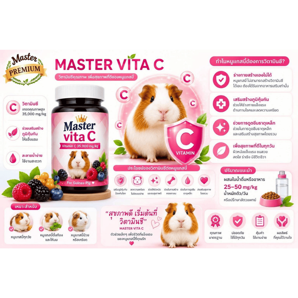 อาหารหนู Master Guinea Pig Food มาสเตอร์ อาหารเม็ดพรีเมียม อาหารหนูแกสบี้ วิตามินหนูแกสบี้ หนูตะเภา หนูเควี่ และสัตว์ฟันแทะ - Image 3